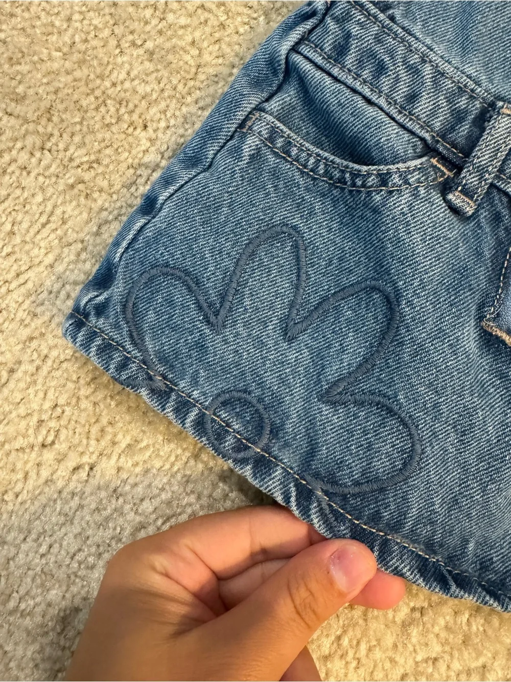 Old Navy Girls Front Zip Denim Overall Dress w/ Embroidered Flowers